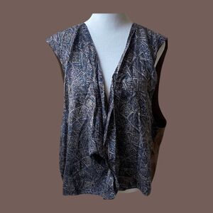 Vintage | Chiamare Women's Reversible Geometric Open Front Silk Vest XL
